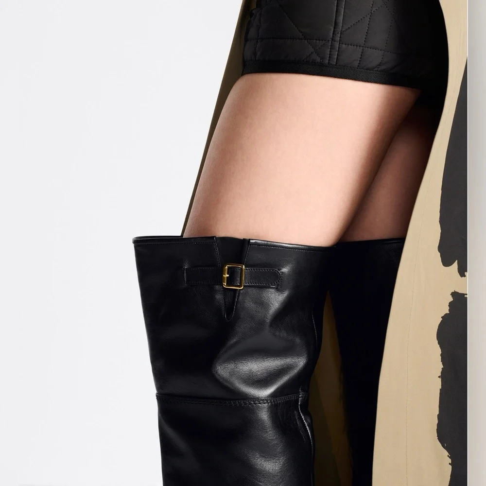 NWT Christian Dior D-Quest Thigh Black Leather Boots, size 37 (US 6-6.5) - Picture 9 of 17